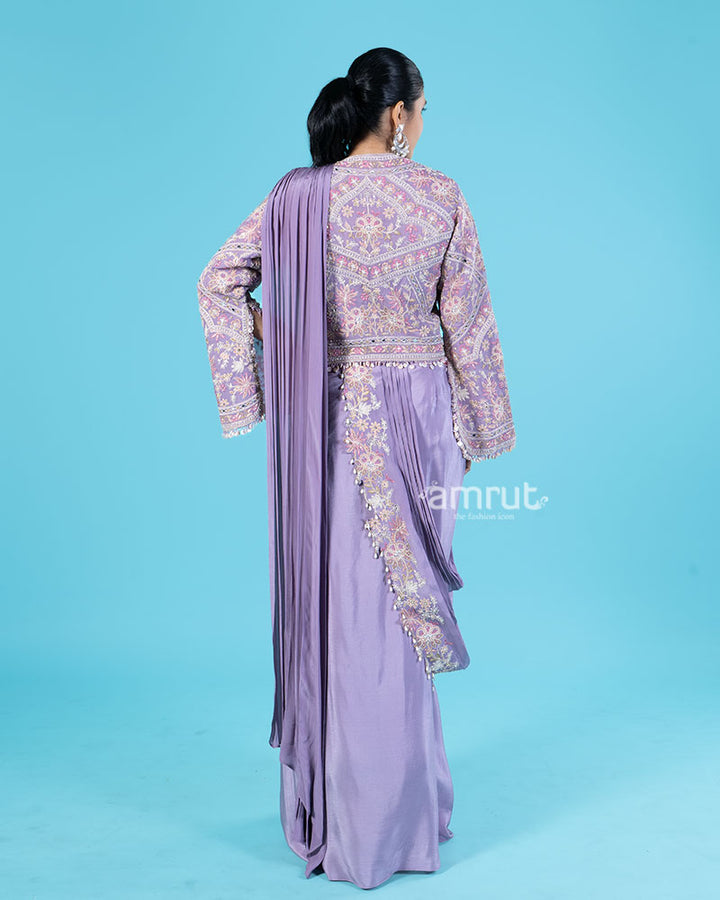 Lavender Ready to Wear Saree with Embroidered Blouse and Jacket