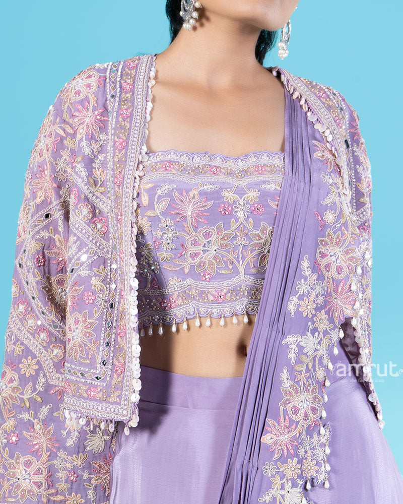 Lavender Ready to Wear Saree with Embroidered Blouse and Jacket