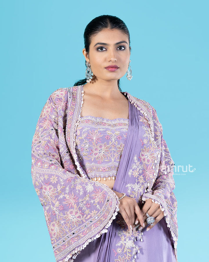 Lavender Ready to Wear Saree with Embroidered Blouse and Jacket