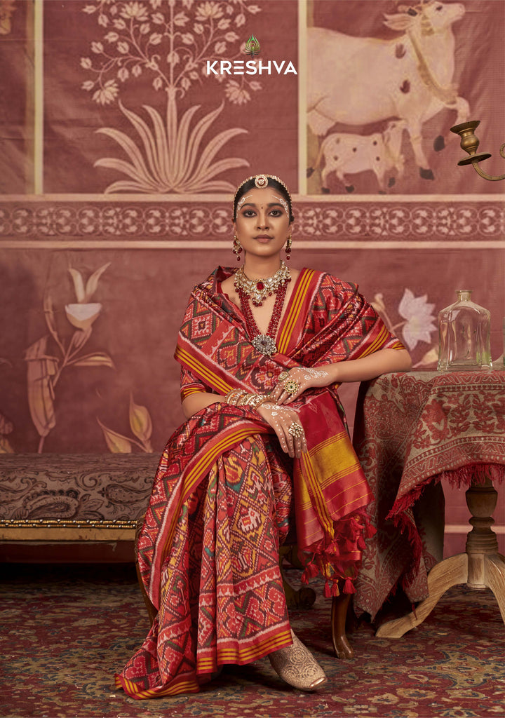 Pink & Maroon Patan Patola Soft Silk Saree with Traditional Ikat Weaving P27