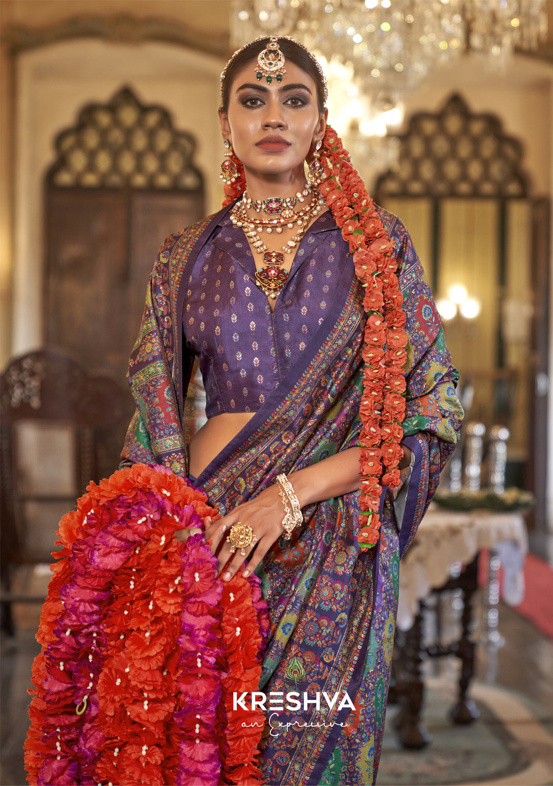Royal Purple Pashmina Inspired Heritage Designer Saree