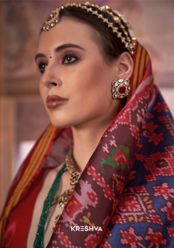 Royal Blue & Maroon Patan Patola Soft Silk Saree with Traditional Ikat Weaving P11