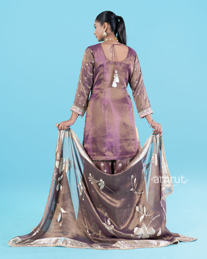 Deep Purplish-Gray Embroidered Salwar Kameez with Dupatta