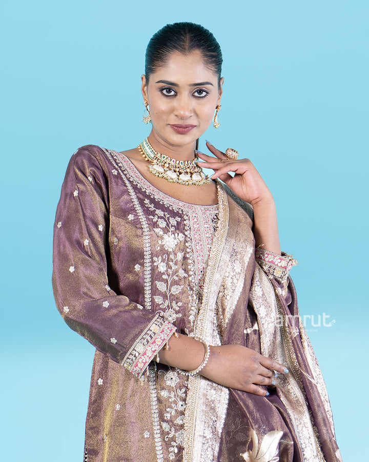 Deep Purplish-Gray Embroidered Salwar Kameez with Dupatta