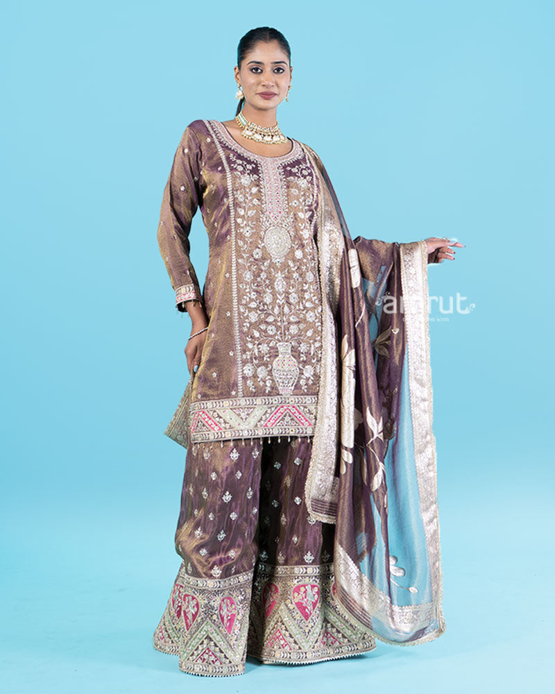 Deep Purplish-Gray Embroidered Salwar Kameez with Dupatta