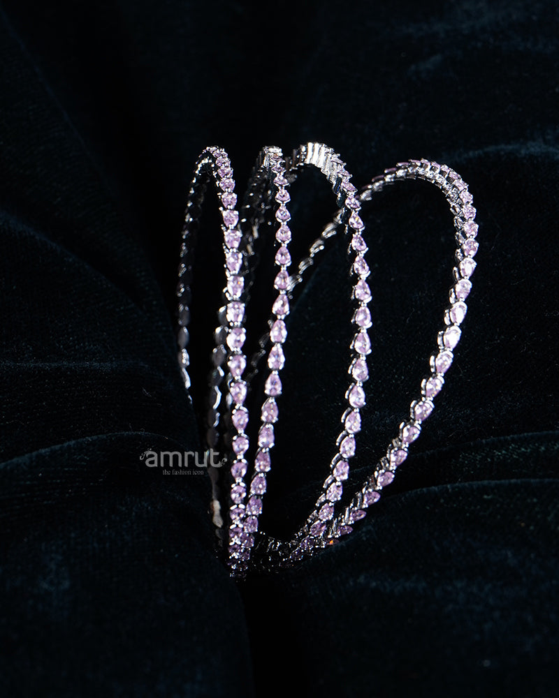 925 Sterling Pink and Purple CZ Stones Silver Bangle Set