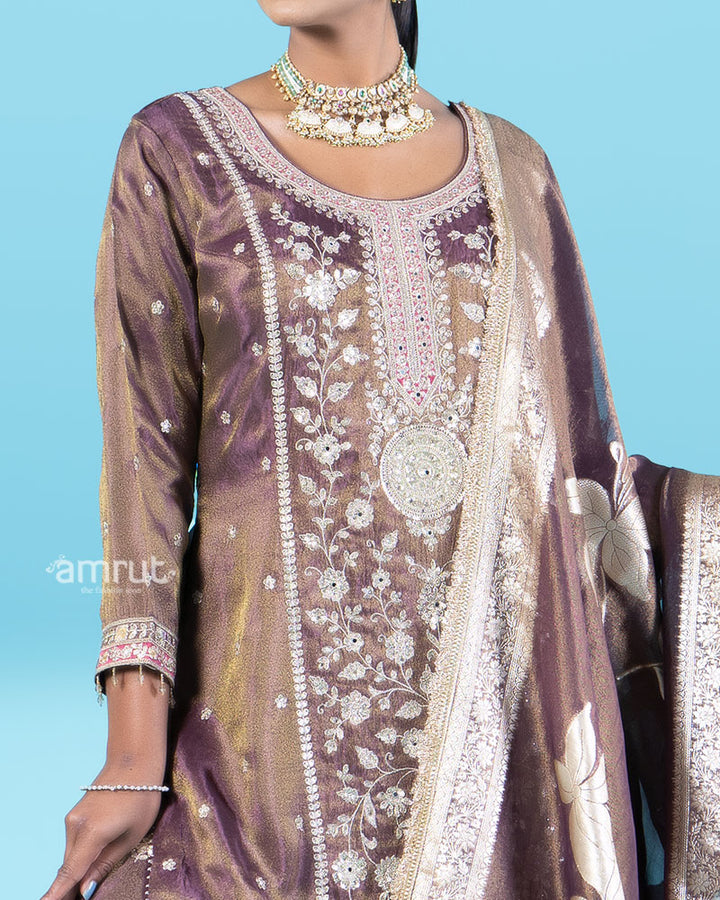 Deep Purplish-Gray Embroidered Salwar Kameez with Dupatta