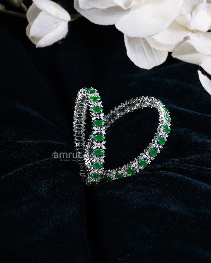 Diamond and Emerald Green CZ Bangle Set