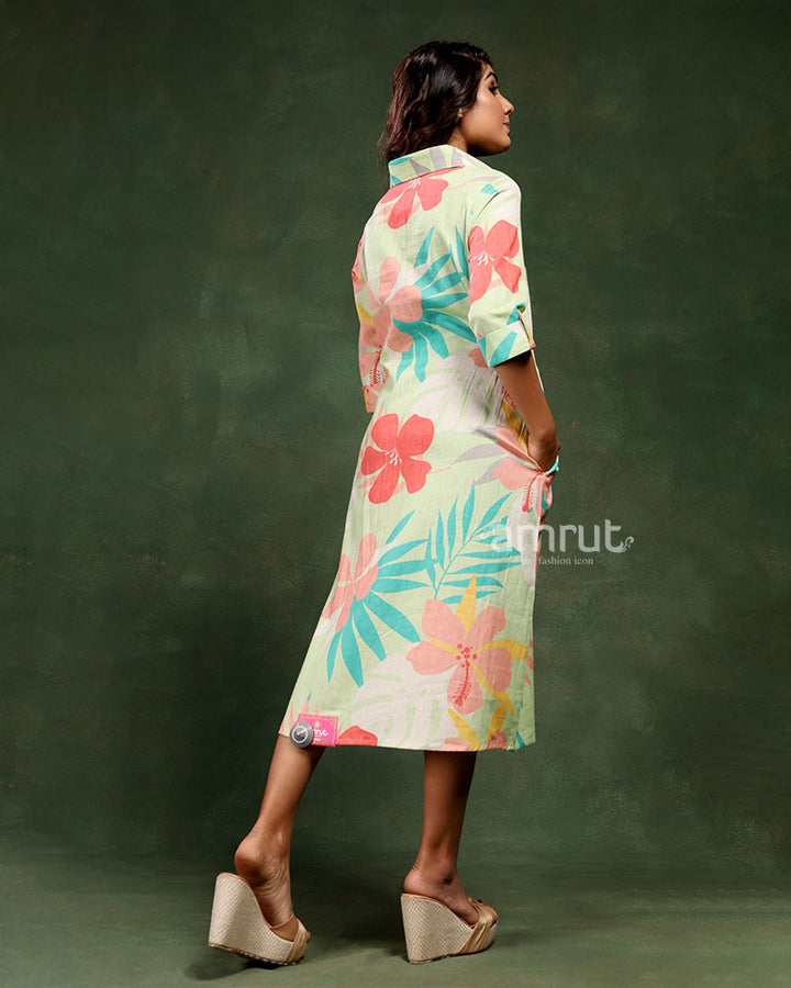 Multicolored Floral Printed Organic Button-down Dress