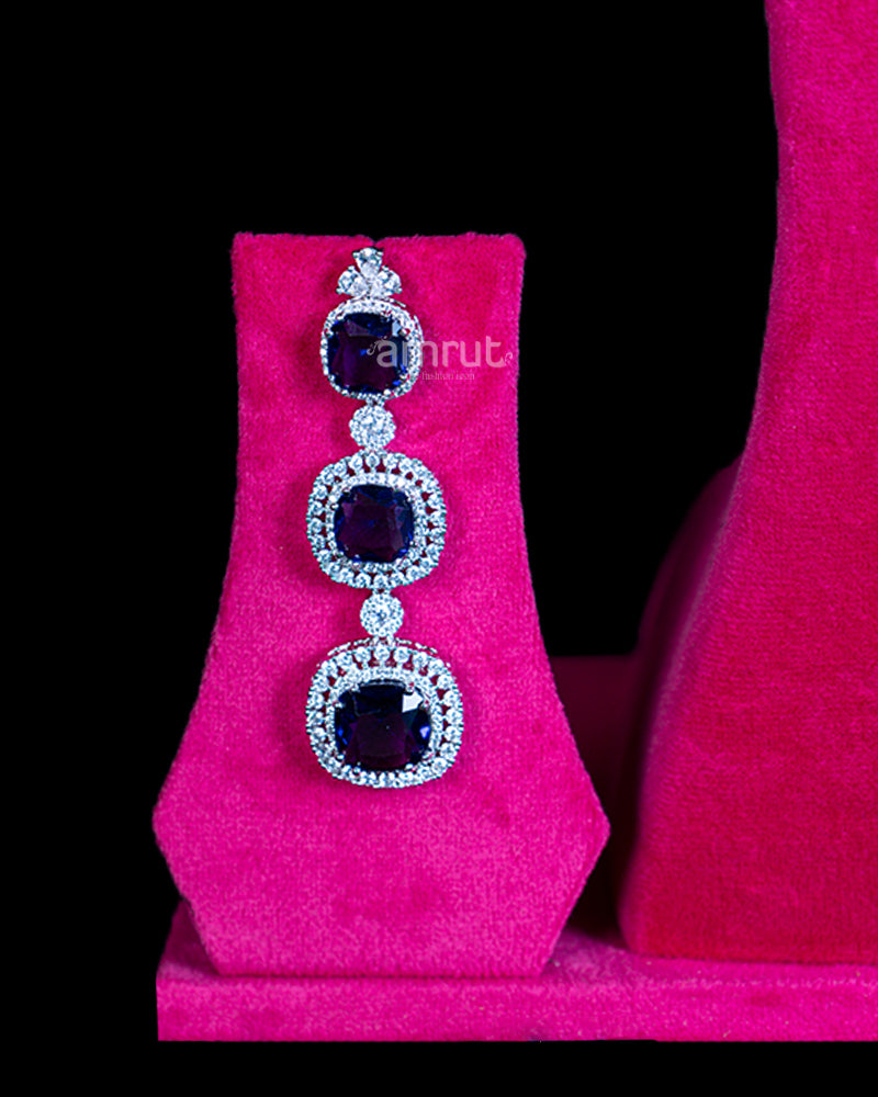 Round-Cut Sapphire Necklace with Brilliant-Cut Diamond Accents and Matching Earrings