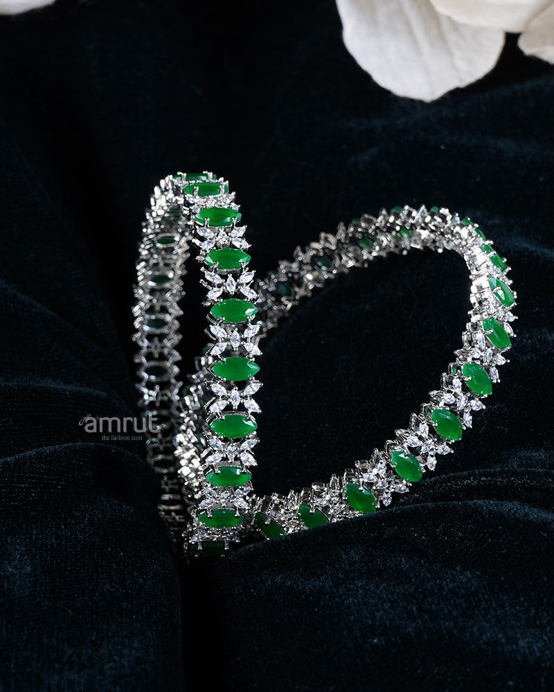 Diamond and Emerald Green CZ Bangle Set