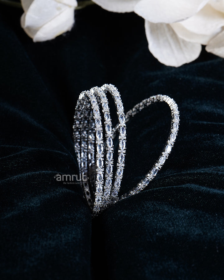 Oval-Cut CZ Pave-Set with Layered Design Bangle Set