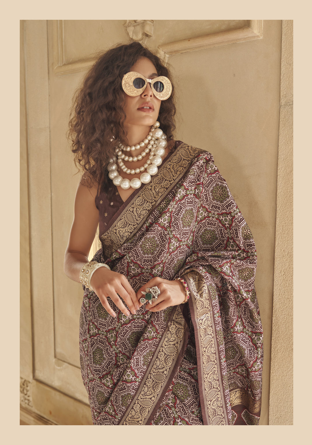 Coffee Brown Designer Silk Saree with Heritage Woven Motifs