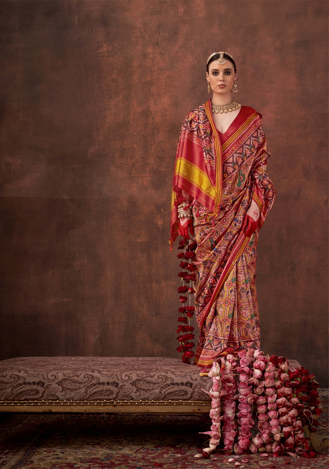 Blue & Red Signature Patan Patola Soft Silk Saree with Traditional Ikat Hexagon Motifs P88