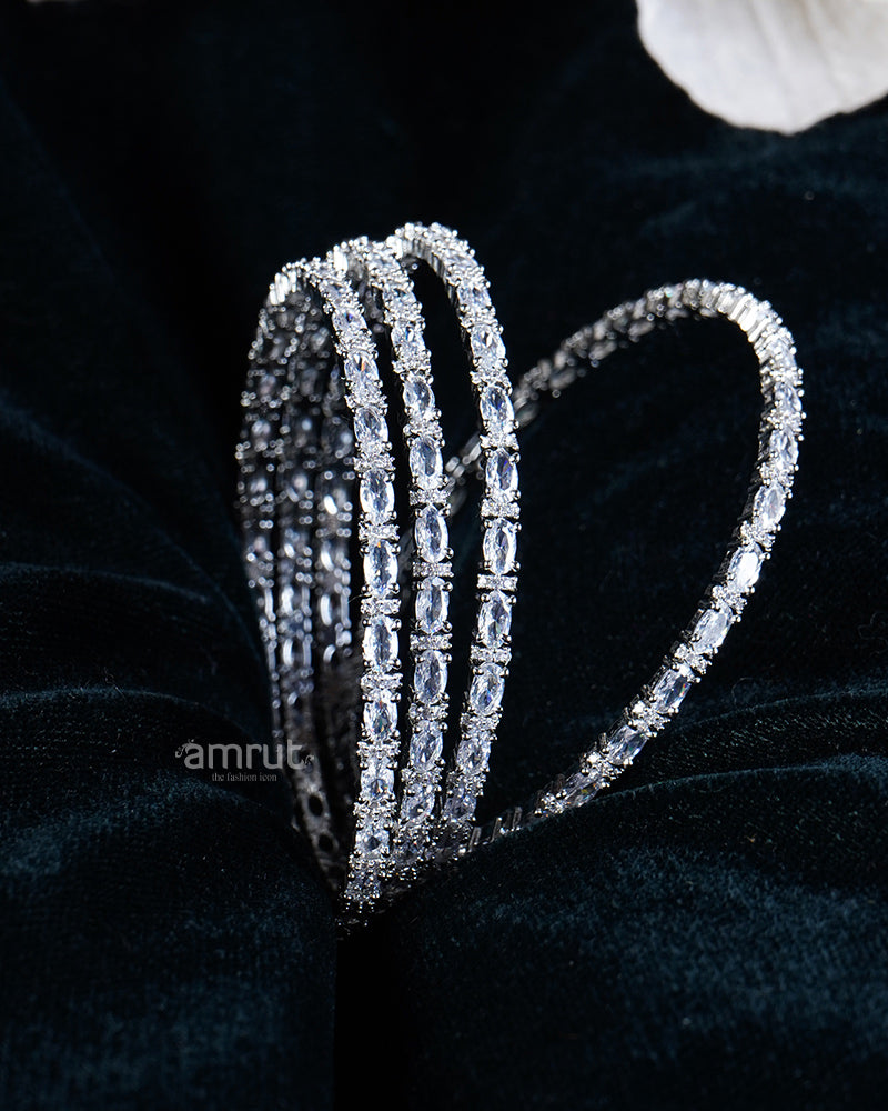 Oval-Cut CZ Pave-Set with Layered Design Bangle Set