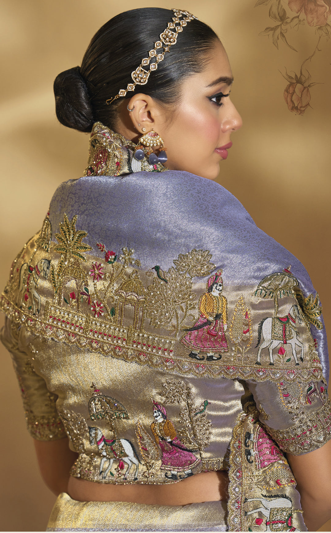 Lavender Grey Heritage Embroidered Designer Saree