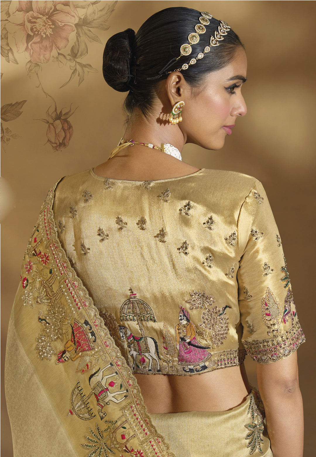Ivory Gold Heritage Embroidered Designer Saree