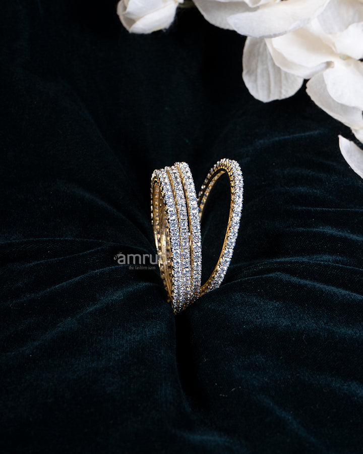 Gold-Toned White CZ Stones Bangle Set