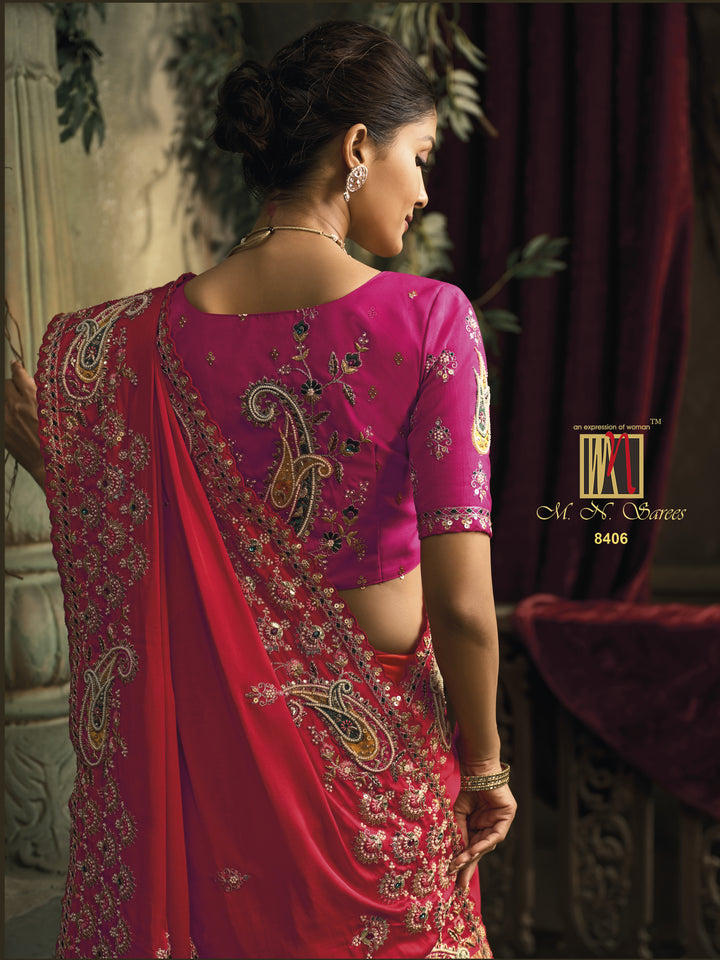 Royal Rani Pink Silk Saree with Heavy Zari Embroidery Border