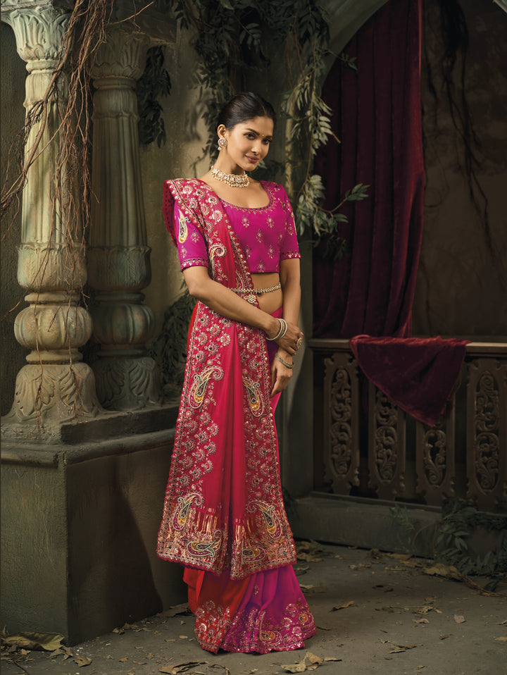 Royal Rani Pink Silk Saree with Heavy Zari Embroidery Border