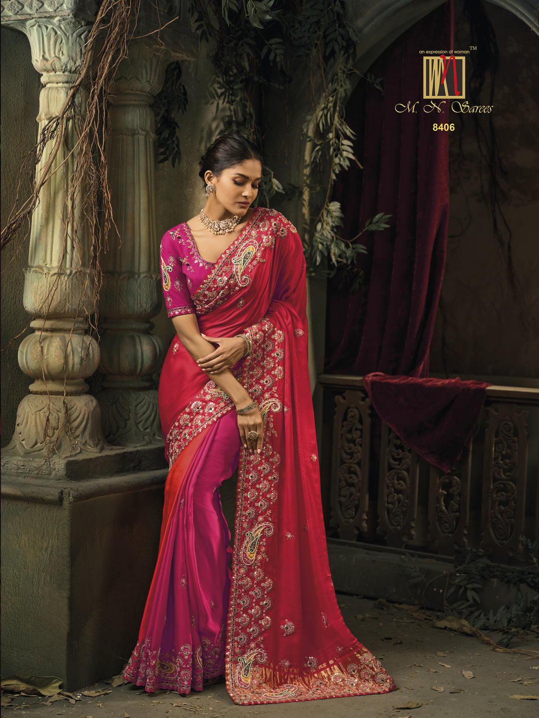 Royal Rani Pink Silk Saree with Heavy Zari Embroidery Border