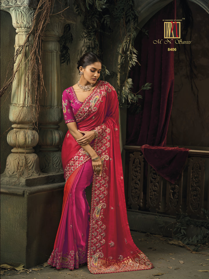 Royal Rani Pink Silk Saree with Heavy Zari Embroidery Border