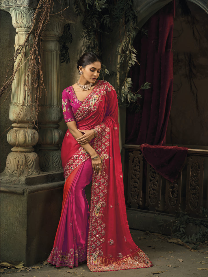 Royal Rani Pink Silk Saree with Heavy Zari Embroidery Border