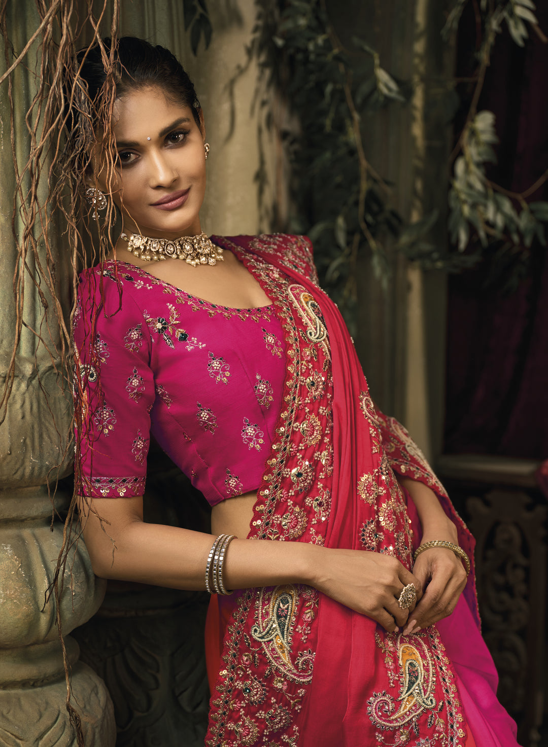 Royal Rani Pink Silk Saree with Heavy Zari Embroidery Border