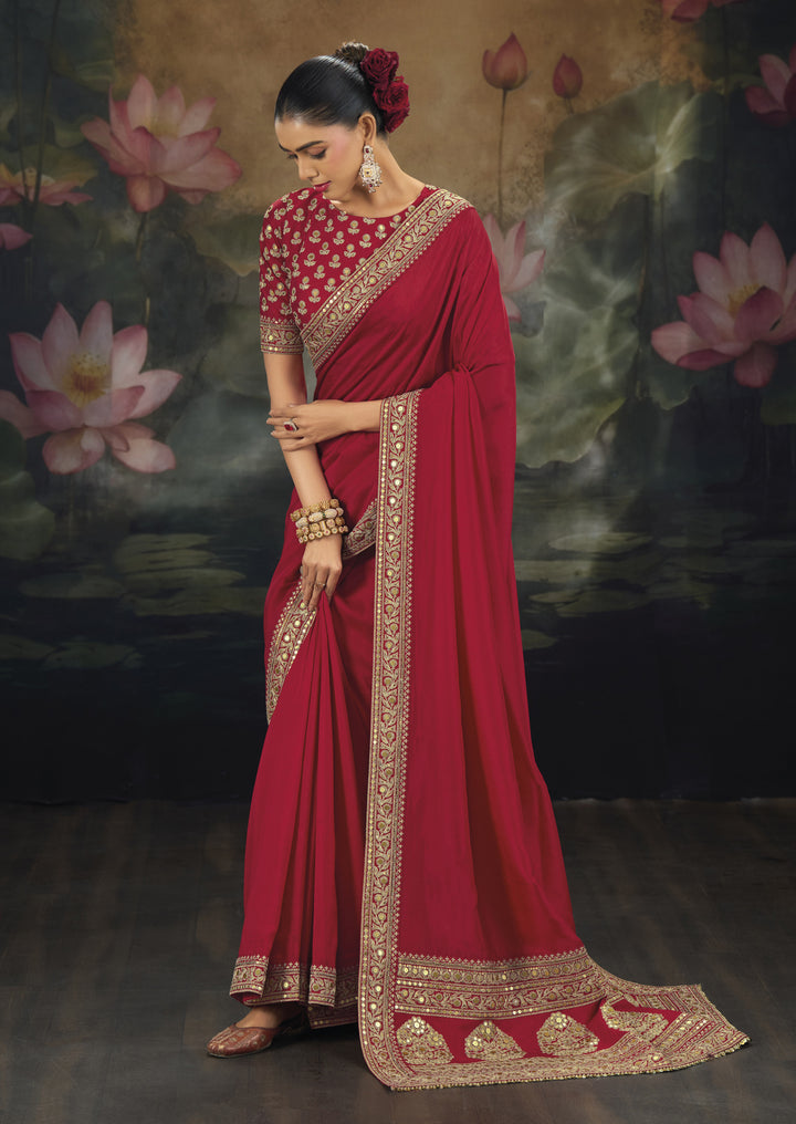Royal Saree with Intricate Gold Embroidery & Designer Blouse