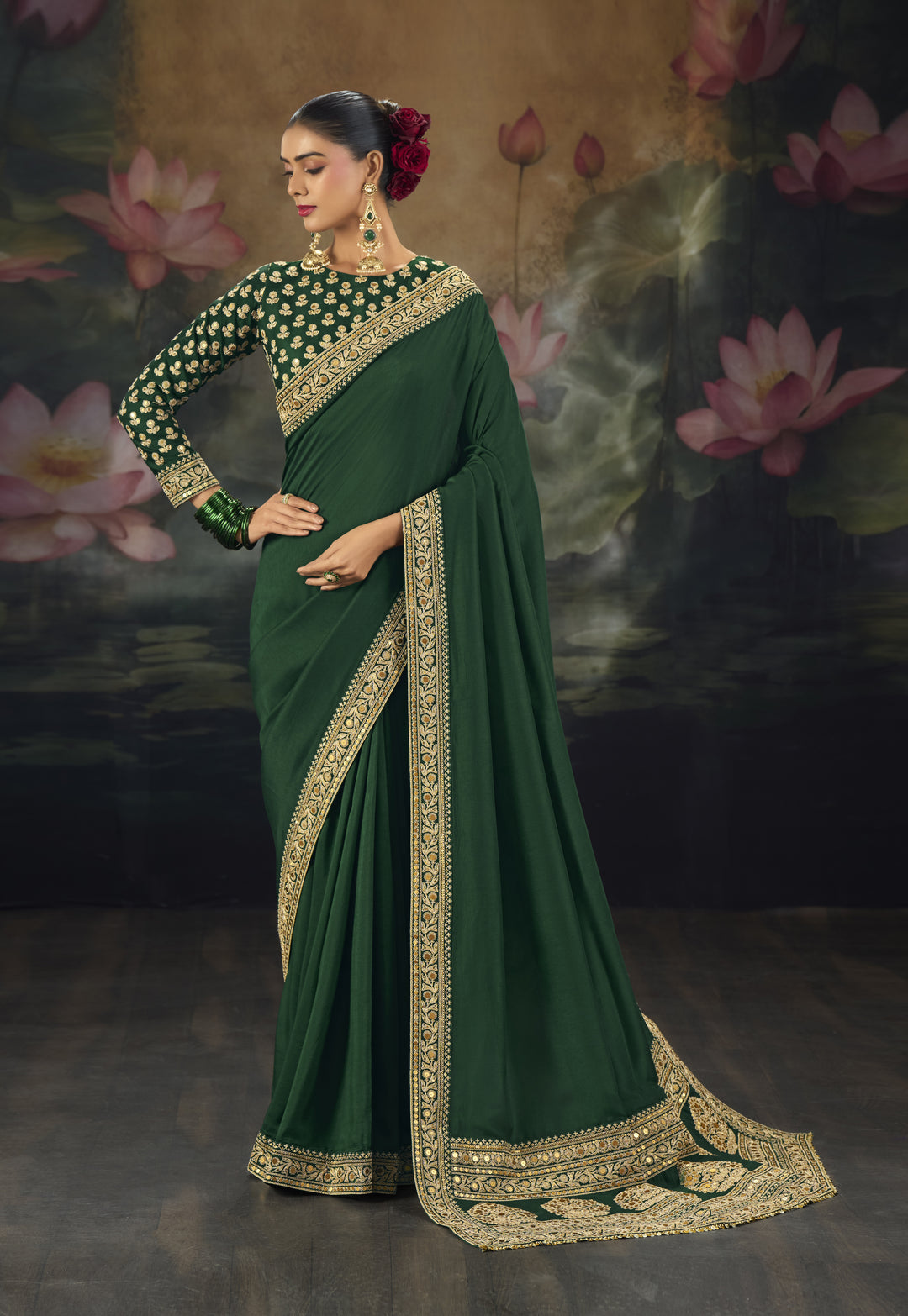 Royal Saree with Intricate Gold Embroidery & Designer Blouse