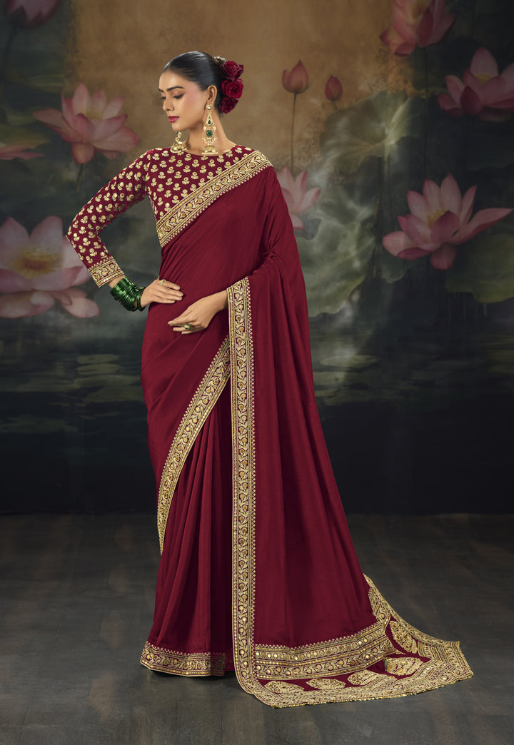 Royal Saree with Intricate Gold Embroidery & Designer Blouse