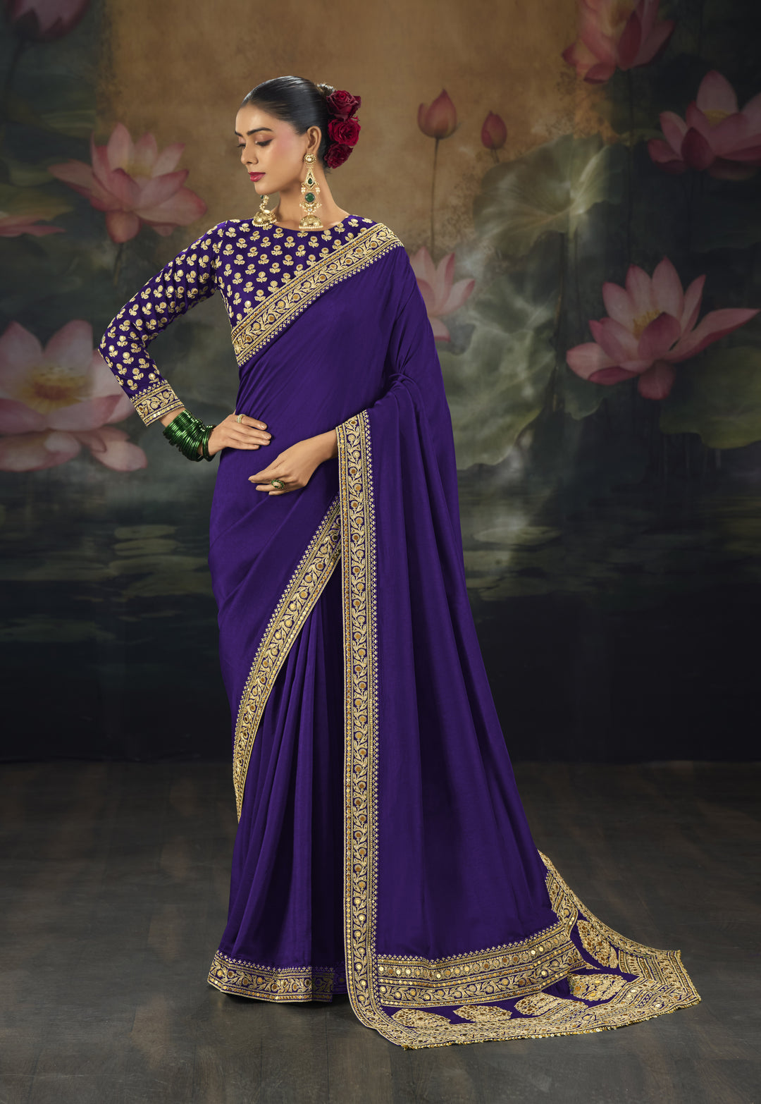 Royal Saree with Intricate Gold Embroidery & Designer Blouse