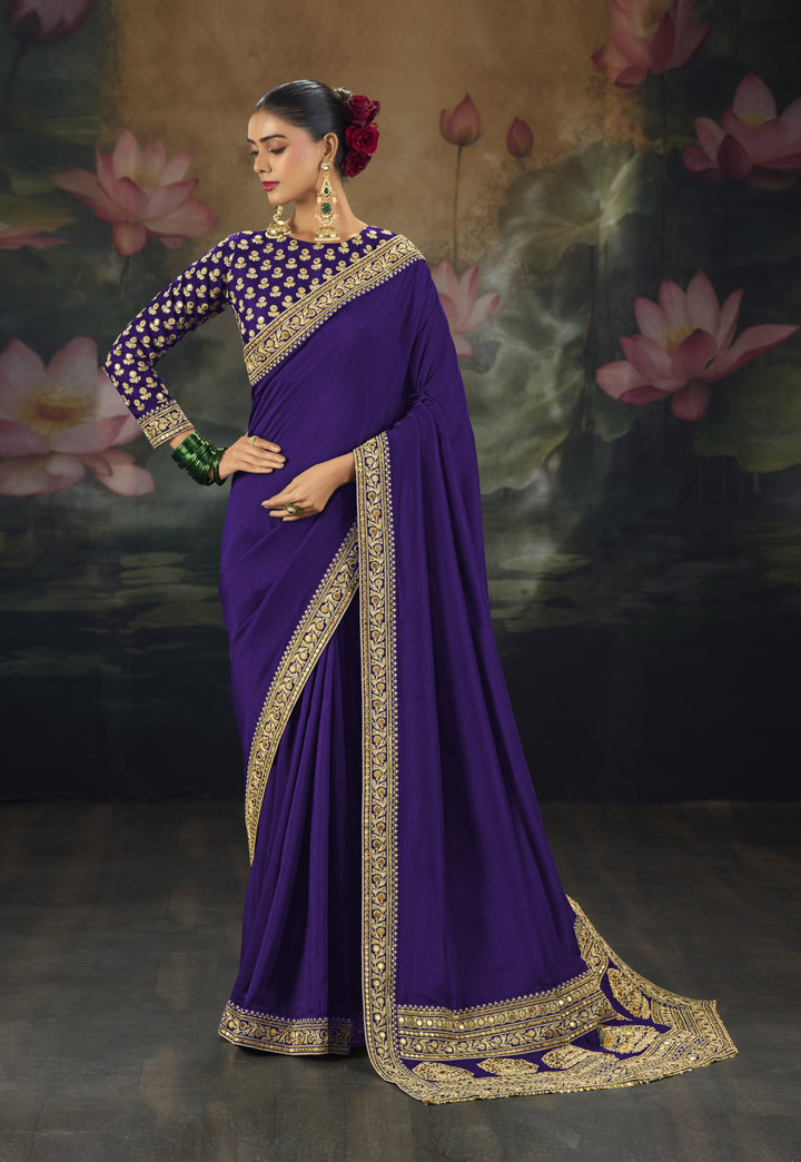 Royal Saree with Intricate Gold Embroidery & Designer Blouse