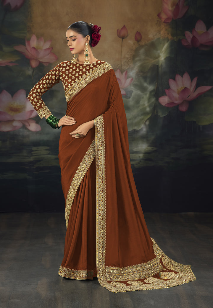 Royal Saree with Intricate Gold Embroidery & Designer Blouse