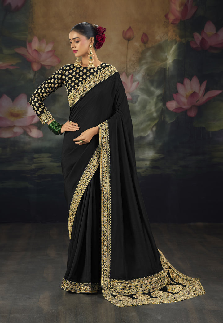 Royal Saree with Intricate Gold Embroidery & Designer Blouse