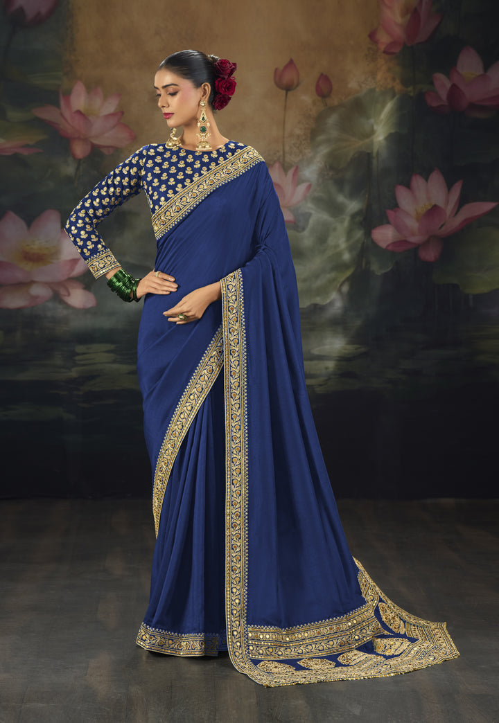 Royal Saree with Intricate Gold Embroidery & Designer Blouse