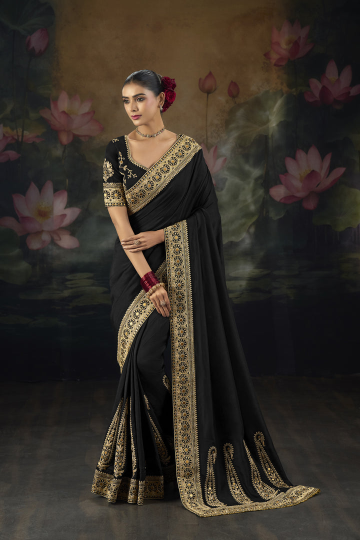 Elegant Saree with Rich Gold Embroidered Border & Designer Blouse