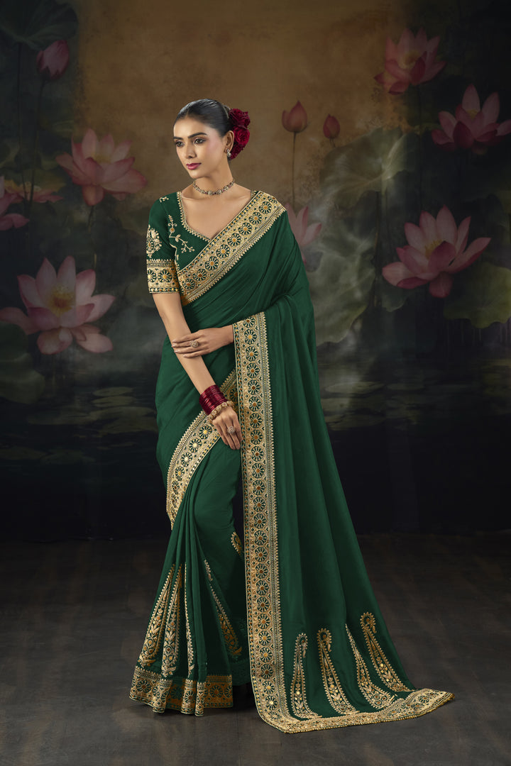 Elegant Saree with Rich Gold Embroidered Border & Designer Blouse