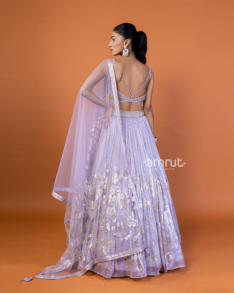 Light Lavender Sequin Embellished Lehenga Choli with Shrug-Style Dupatta