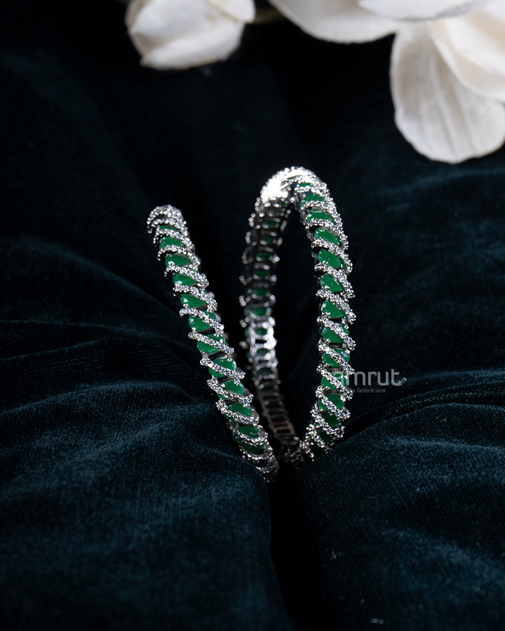 Green Emerald CZ Spiral Bangle Set