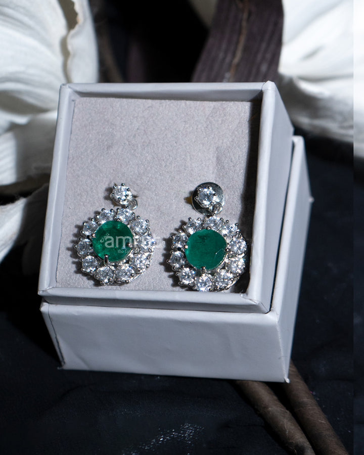 925 Sterling Silver Green Stone Earrings