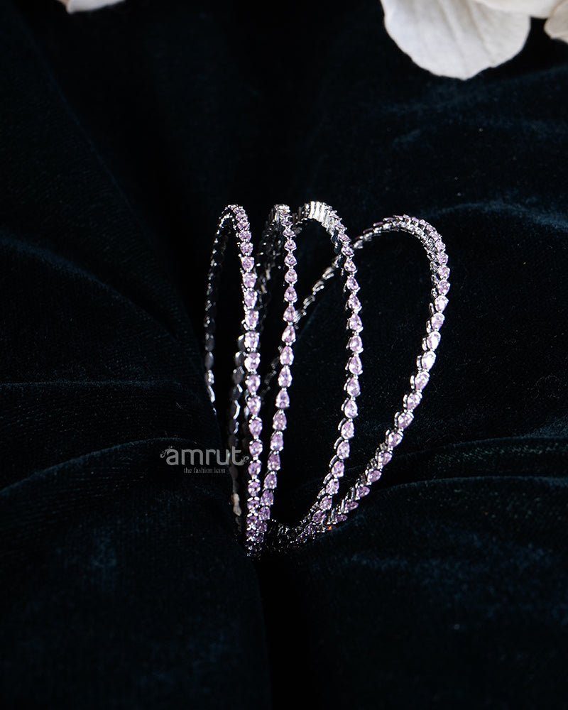 925 Sterling Pink and Purple CZ Stones Silver Bangle Set 01