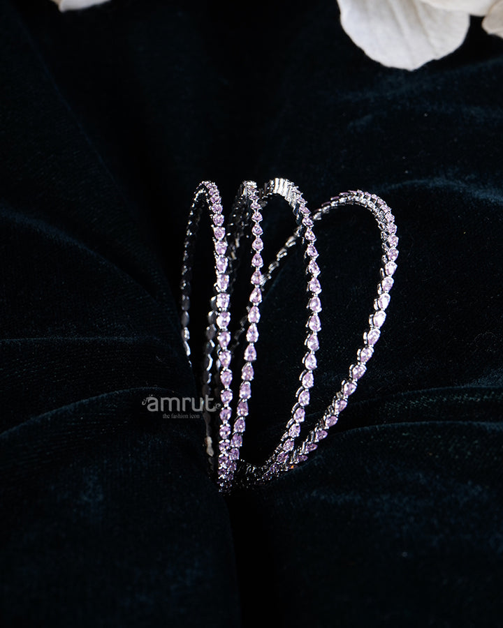 925 Sterling Pink and Purple CZ Stones Silver Bangle Set 01