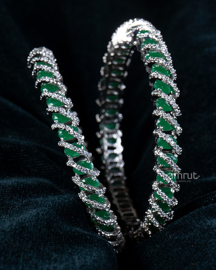 Green Emerald CZ Spiral Bangle Set