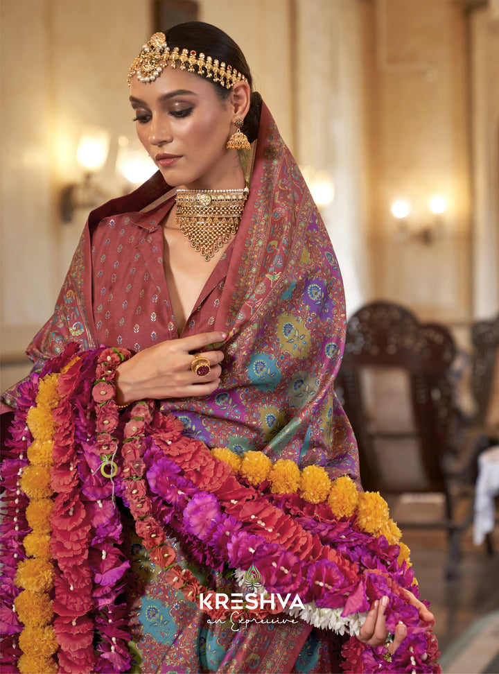 Rose Maroon Pashmina Inspired Heritage Designer Saree