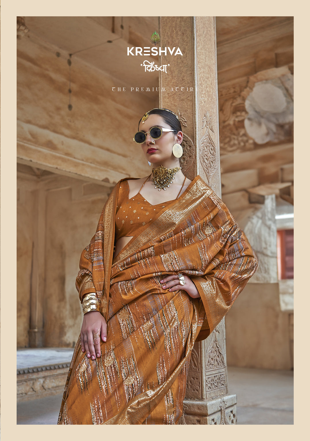 Mustard Gold Designer Silk Saree with Metallic Woven Stripes