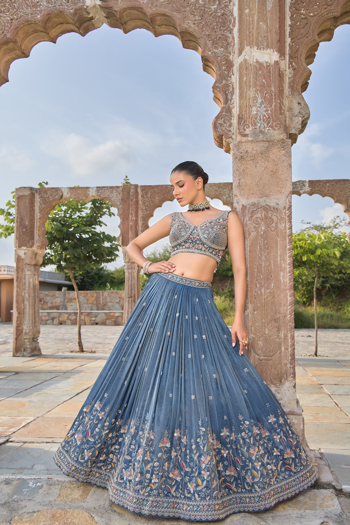 Deep Blue with Multicolored Embroidery Lehenga Choli