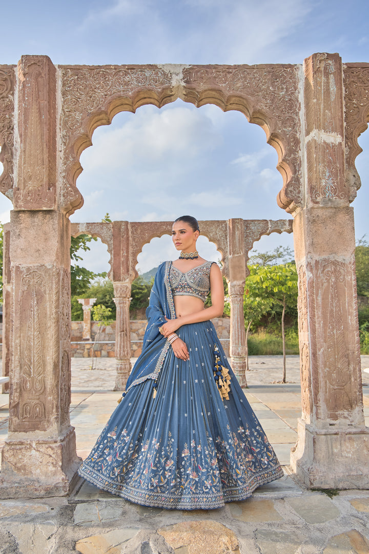 Deep Blue with Multicolored Embroidery Lehenga Choli