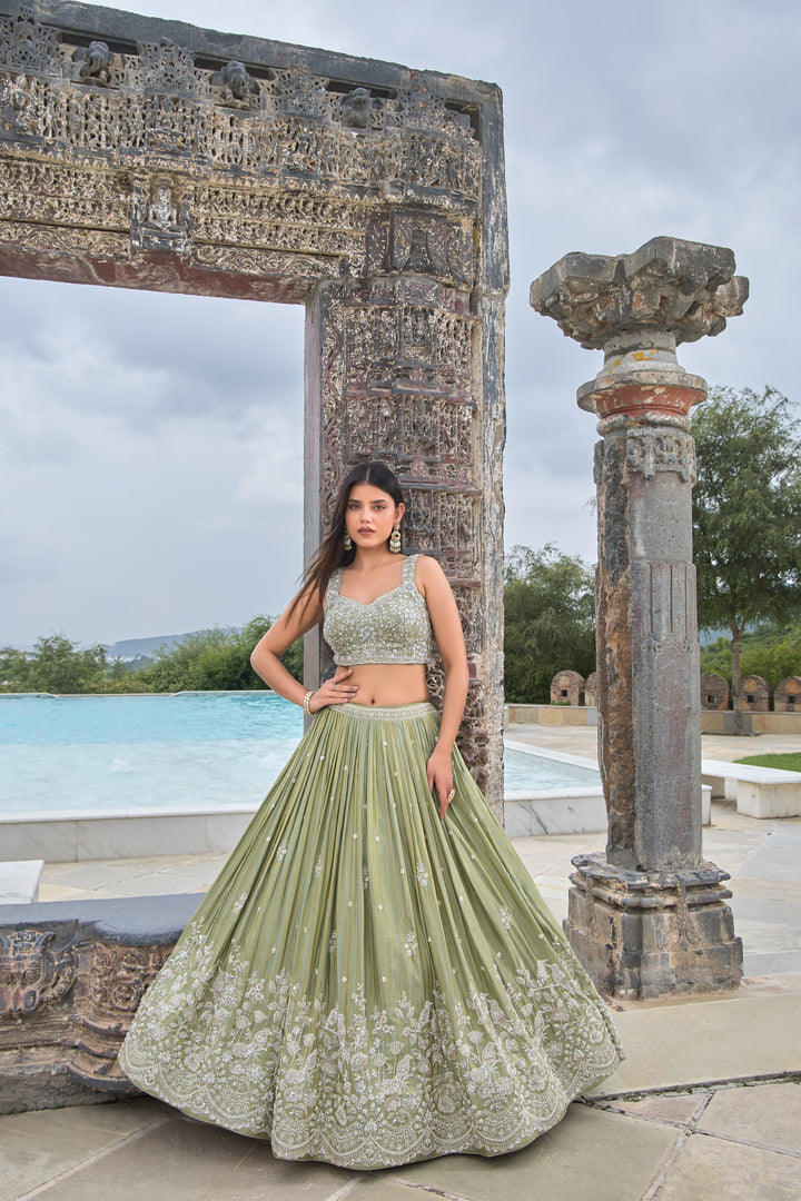 Olive green with silver embellishments Lehenga Choli