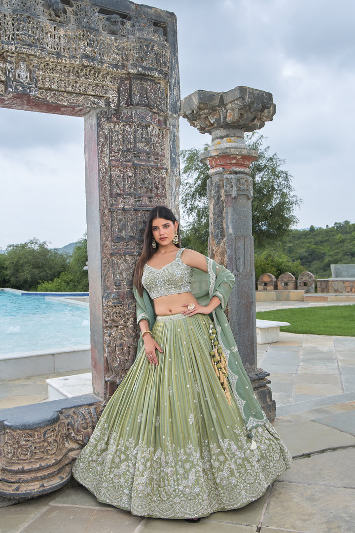 Olive green with silver embellishments Lehenga Choli